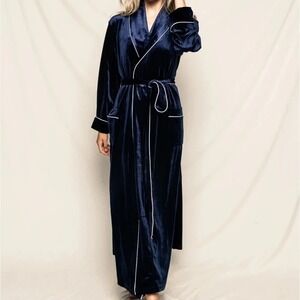 EUC Womens Petite Plume velour velvet blue long robe elegant classy size L